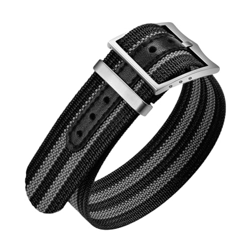 ULLCHRO NATO Nylon Uhrenarmbänder 20mm 22mm Sport Atmungsaktive Ersatzarmband für Herren Damen Nylon Militär Uhrenarmband mit Silber Edelstahl Metall Schließe (20mm, Schwarz & Grau) von ULLCHRO