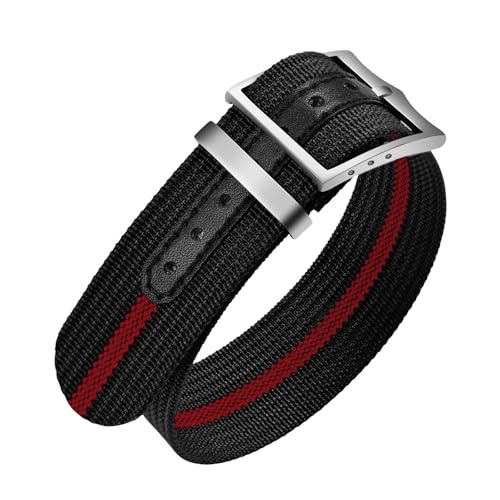 ULLCHRO Nylon Uhrenarmbänder 20mm 22mm Sport Atmungsaktive Ersatzarmband für Herren Damen Nylon Militär Uhrenarmband mit Silber Edelstahl Metall Schließe (20mm, Schwarz & Rot) von ULLCHRO