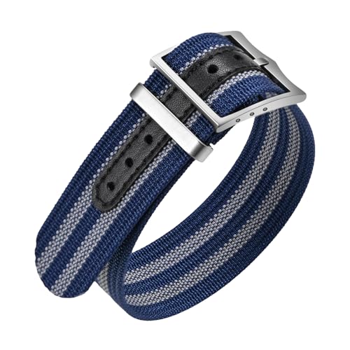 ULLCHRO Nylon Uhrenarmbänder 20mm 22mm Sport Atmungsaktive Ersatzarmband für Herren Damen Nylon Militär Uhrenarmband mit Silber Edelstahl Metall Schließe (22mm, Blau & Grau) von ULLCHRO