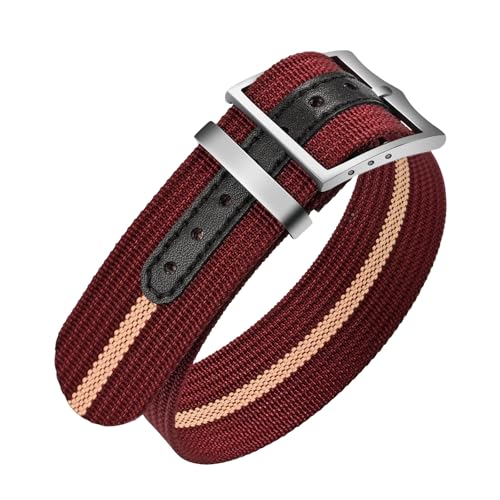 ULLCHRO Nylon-Uhrenarmband, 20 mm, 22 mm, Nylon-Uhrenarmband, Ersatzband, Nato-Armband, atmungsaktiv, Militär-Uhrenarmbänder für Herren, weiche, elastische Uhrenarmbänder (20 mm, Rot und Beige) von ULLCHRO