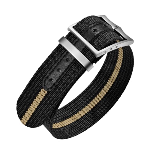 ULLCHRO Nylon-Uhrenarmband, 20 mm, 22 mm, Nylon-Uhrenarmband, Ersatzband, Nato-Armband, atmungsaktiv, Militär-Uhrenarmbänder für Herren, weiche, elastische Uhrenarmbänder (22 mm, Schwarz und Beige) von ULLCHRO