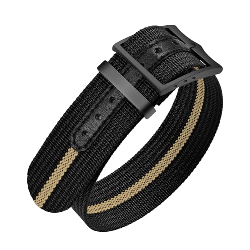 ULLCHRO Nylon-Uhrenarmband, 20 mm, 22 mm, Nylon-Uhrenarmband, Ersatzband, Nato-Armband, atmungsaktiv, Militär-Uhrenarmbänder für Herren, weiche, elastische Uhrenarmbänder mit schwarzer Schnalle (22 mm von ULLCHRO
