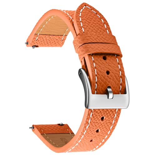 ULLCHRO Retro Leder Uhrenarmbänder für Herren und Damen, weiches Nubukleder, Ersatzarmbänder mit Schnellverschluss, Silber Edelstahlschließe, Bandbreite 18mm 20mm 22mm (20mm, Orange) von ULLCHRO