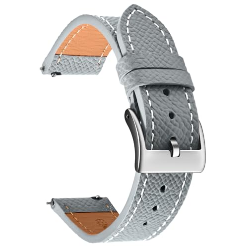 ULLCHRO Retro Leder Uhrenarmbänder für Herren und Damen, weiches Nubukleder, Ersatzarmbänder mit Schnellverschluss, Silber Edelstahlschließe, Bandbreite 18mm 20mm 22mm (22mm, Grau) von ULLCHRO