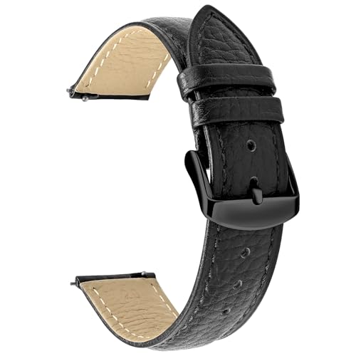 ULLCHRO Retro Leder Uhrenarmband, Ersatzarmbänder mit Schnellverschluss, Uhrenarmbänder für Damen Herren, Schwarz Edelstahlschließe, Kompatibel mit Uhrenanstößen 12mm-24mm (12mm, Schwarz) von ULLCHRO