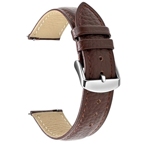ULLCHRO Retro Leder Uhrenarmband, Ersatzarmbänder mit Schnellverschluss, Uhrenarmbänder für Damen Herren, Silber Edelstahlschließe, Kompatibel mit Uhrenanstößen 12mm-24mm (20mm, Braun) von ULLCHRO