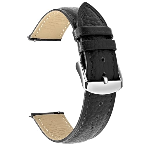 ULLCHRO Retro Leder Uhrenarmband, Ersatzarmbänder mit Schnellverschluss, Uhrenarmbänder für Damen Herren, Silber Edelstahlschließe, Kompatibel mit Uhrenanstößen 12mm-24mm (21mm, Schwarz) von ULLCHRO