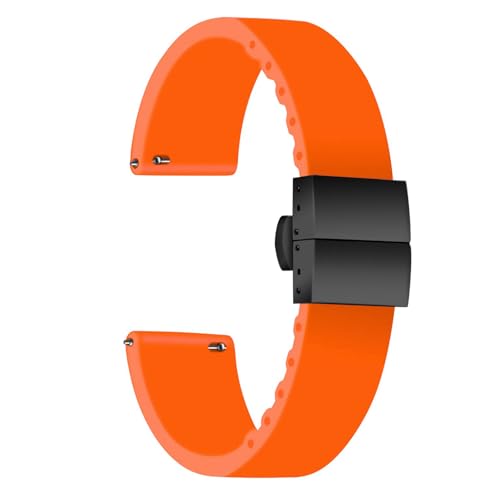 ULLCHRO Silikon-Uhrenarmband, Ersatz-Gummi-Uhrenarmband, wasserdicht, 14 mm, 16 mm, 18 mm, 20 mm, 22 mm, 24 mm, mit schwarzer Edelstahl-Faltschnalle (18 mm, Orange) von ULLCHRO