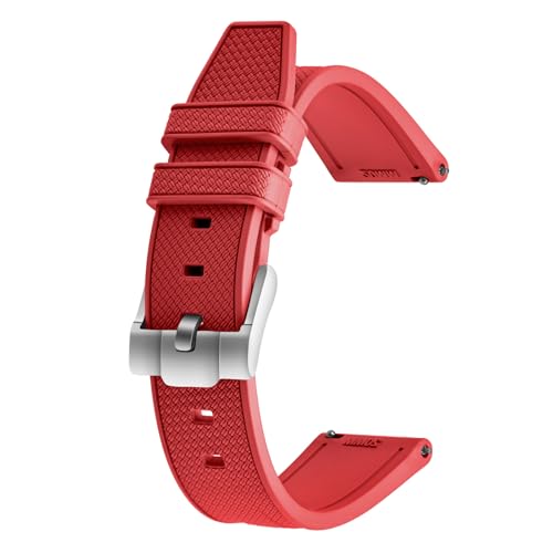 ULLCHRO Uhrenarmbänder 20mm 22mm FKM Fluorkautschuk Ersatzbänder Weiche Wasserdichte Kautschuk Armband Sport Uhrenarmband für Herren Damen mit Silber/Schwarze Schnalle (20mm, Rot) von ULLCHRO