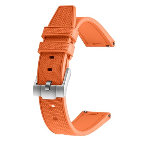 ULLCHRO Uhrenarmbänder 20mm 22mm FKM Fluorkautschuk Ersatzbänder Weiche Wasserdichte Kautschuk Armband Sport Uhrenarmband für Herren Damen mit Silber/Schwarze Schnalle (22mm, Orange) von ULLCHRO