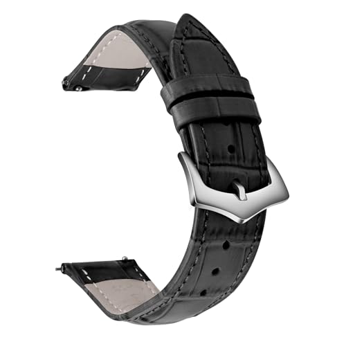ULLCHRO Uhrenarmbänder Band Echtes Leder Armband Alligator Geprägte Ersatzarmbänder Armband Retro Ersatzbänder für Herren Damen mit Silber Schnalle Bandbreite 12mm-22mm (19mm, Schwarz) von ULLCHRO