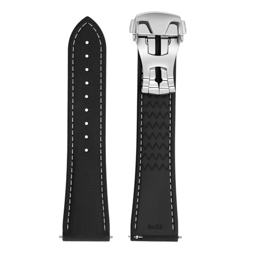 ULLCHRO Uhrenarmband, 20 mm, 22 mm, Herren, wasserdicht, Schnellverschluss, Sport-Ersatzband, weiches FKM-Gummi-Uhrenarmband (20 mm, Schwarz und Weiß) von ULLCHRO