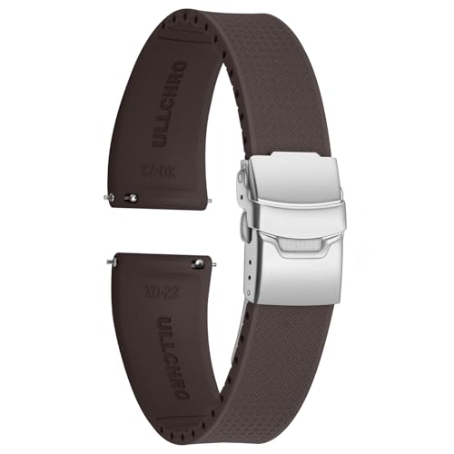 ULLCHRO Uhrenarmband 20mm 22mm Wasserdicht, Weiches FKM Armband für Herren, Kautschuk Sportband aus Gummi, Uhrband (18mm, Braun) von ULLCHRO