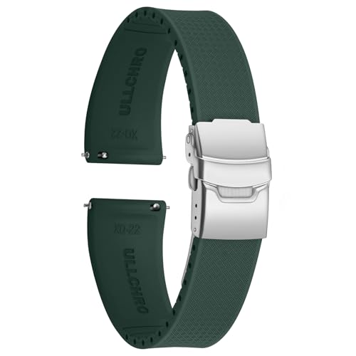 ULLCHRO Uhrenarmband 20mm 22mm Wasserdicht, Weiches FKM Armband für Herren, Kautschuk Sportband aus Gummi, Uhrband (18mm, Dunkelgrün) von ULLCHRO