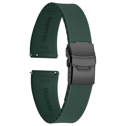 ULLCHRO Uhrenarmband 20mm 22mm Wasserdicht, Weiches FKM Armband für Herren, Kautschuk Sportband aus Gummi, Uhrband (18mm, Dunkelgrün) von ULLCHRO