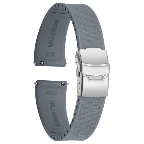 ULLCHRO Uhrenarmband 20mm 22mm Wasserdicht, Weiches FKM Armband für Herren, Kautschuk Sportband aus Gummi, Uhrband (18mm, Grau) von ULLCHRO