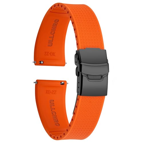 ULLCHRO Uhrenarmband 20mm 22mm Wasserdicht, Weiches FKM Armband für Herren, Kautschuk Sportband aus Gummi, Uhrband (18mm, Orange) von ULLCHRO