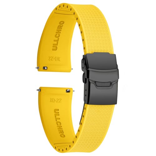 ULLCHRO Uhrenarmband 20mm 22mm Wasserdicht, Weiches FKM Armband für Herren, Kautschuk Sportband aus Gummi, Uhrband (19mm, Gelb) von ULLCHRO
