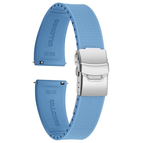 ULLCHRO Uhrenarmband 20mm 22mm Wasserdicht, Weiches FKM Armband für Herren, Kautschuk Sportband aus Gummi, Uhrband (19mm, Hellblau) von ULLCHRO