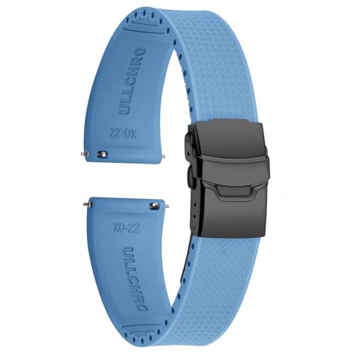 ULLCHRO Uhrenarmband 20mm 22mm Wasserdicht, Weiches FKM Armband für Herren, Kautschuk Sportband aus Gummi, Uhrband (20mm, Hellblau) von ULLCHRO