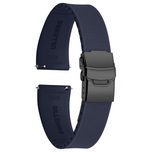 ULLCHRO Uhrenarmband 20mm 22mm Wasserdicht, Weiches FKM Armband für Herren, Kautschuk Sportband aus Gummi, Uhrband (20mm, Marineblau) von ULLCHRO