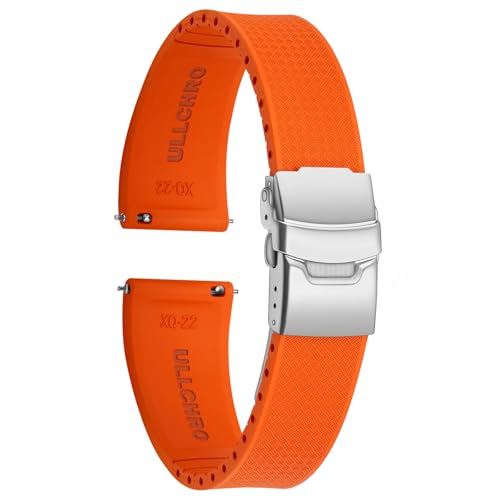 ULLCHRO Uhrenarmband 20mm 22mm Wasserdicht, Weiches FKM Armband für Herren, Kautschuk Sportband aus Gummi, Uhrband (20mm, Orange) von ULLCHRO