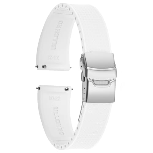 ULLCHRO Uhrenarmband 20mm 22mm Wasserdicht, Weiches FKM Armband für Herren, Kautschuk Sportband aus Gummi, Uhrband (20mm, Weiß) von ULLCHRO