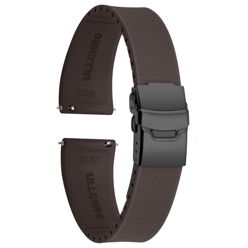 ULLCHRO Uhrenarmband 20mm 22mm Wasserdicht, Weiches FKM Armband für Herren, Kautschuk Sportband aus Gummi, Uhrband (21mm, Braun) von ULLCHRO