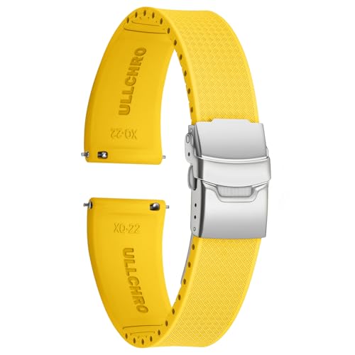 ULLCHRO Uhrenarmband 20mm 22mm Wasserdicht, Weiches FKM Armband für Herren, Kautschuk Sportband aus Gummi, Uhrband (21mm, Gelb) von ULLCHRO