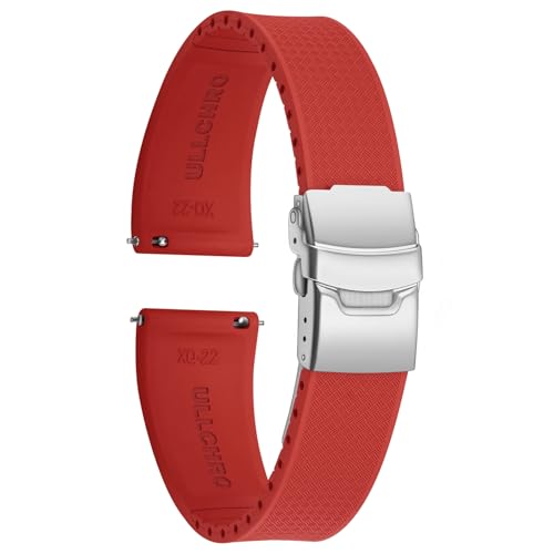 ULLCHRO Uhrenarmband 20mm 22mm Wasserdicht, Weiches FKM Armband für Herren, Kautschuk Sportband aus Gummi, Uhrband (22mm, Dunkelrot) von ULLCHRO