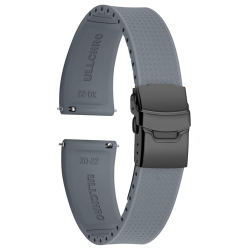 ULLCHRO Uhrenarmband 20mm 22mm Wasserdicht, Weiches FKM Armband für Herren, Kautschuk Sportband aus Gummi, Uhrband (22mm, Grau) von ULLCHRO