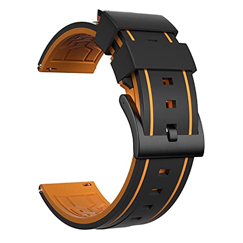 ULLCHRO Uhrenarmband Ersatzarmband Gummi Armbanduhr Wasserfest Bicolor 20 22 24 26 mm Kautschuk Uhrenband mit Gebürstete Edelstahl Wölbung 20mm Orange Schwarz von ULLCHRO