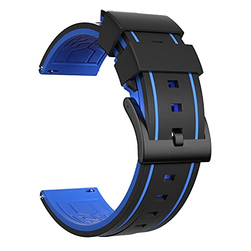 ULLCHRO Uhrenarmband Ersatzarmband Gummi Armbanduhr Wasserfest Bicolor 20 22 24 26 mm Kautschuk Uhrenband mit Gebürstete Edelstahl Wölbung 22mm Blau Schwarz von ULLCHRO