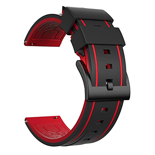 ULLCHRO Uhrenarmband Ersatzarmband Gummi Armbanduhr Wasserfest Bicolor 20 22 24 26 mm Kautschuk Uhrenband mit Gebürstete Edelstahl Wölbung 22mm Rot Schwarz von ULLCHRO