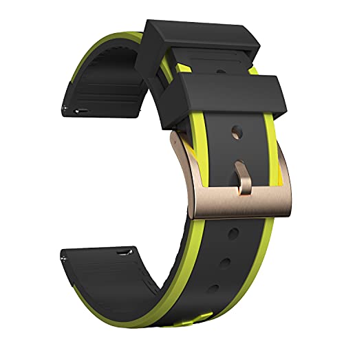ULLCHRO Uhrenarmband Ersatzarmband Gummi Armbanduhr Wasserfest Bicolor 20 22 24 mm Kautschuk Uhrenband mit Gebürstete Edelstahl Wölbung 24mm Gelb RoseGold ULLCHRO Uhrenarmband Ersatzarmband Gummi Armbanduhr Wasserfest Bicolor 20 22 24 mm Kautschuk Uhrenband mit Gebürstete Edelstahl Wölbung 24mm Gelb RoseGold von ULLCHRO