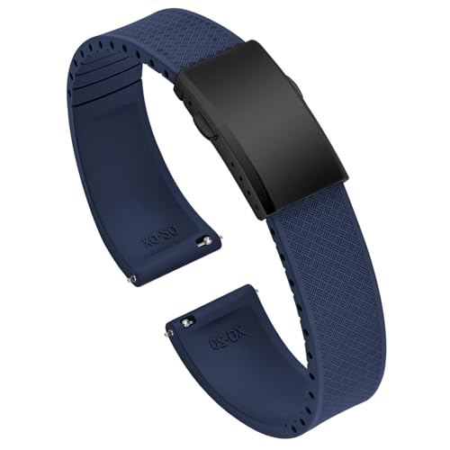 ULLCHRO Uhrenarmband Fluorkautschuk mit Schwarz Faltschließe, 18mm 19mm 20mm 21mm 22mm, Schnellverschluss Gummi Armband für Herren Damen, Cut to Size Ersatzbänder (20mm, Marineblau) von ULLCHRO