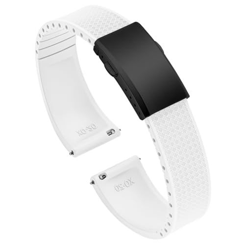 ULLCHRO Uhrenarmband 20mm 22mm Gummi FKM Schnellverschluss, Fluorkautschuk Armband für Herren mit Schwarz Edelstahl Schnalle, Ersatzarmband für Uhren für Sportuhren und Taucheruhren (20mm, Weiß) von ULLCHRO