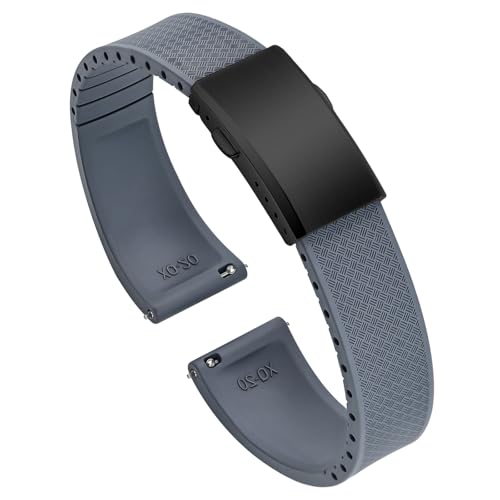 ULLCHRO Uhrenarmband Fluorkautschuk mit Schwarz Faltschließe, 18mm 19mm 20mm 21mm 22mm, Schnellverschluss Gummi Armband für Herren Damen, Cut to Size Ersatzbänder (22mm, Grau) von ULLCHRO