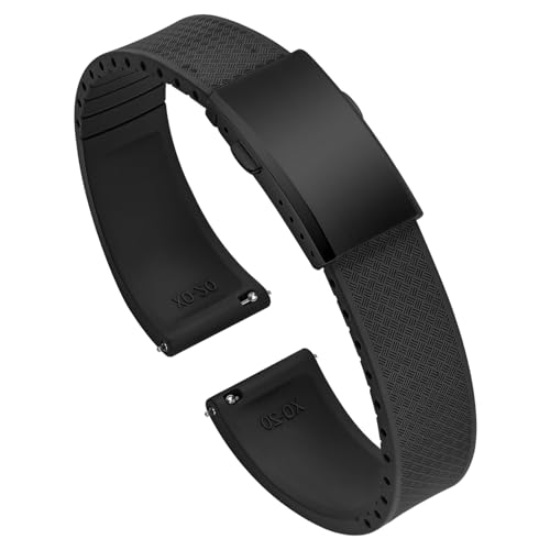 ULLCHRO Uhrenarmband Fluorkautschuk mit Schwarz Faltschließe, 18mm 19mm 20mm 21mm 22mm, Schnellverschluss Gummi Armband für Herren Damen, Cut to Size Ersatzbänder (22mm, Schwarz) von ULLCHRO