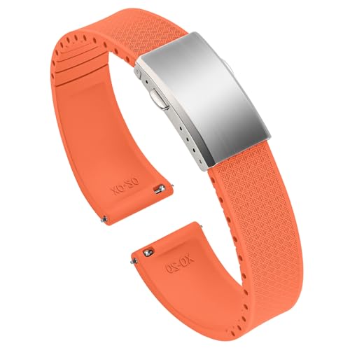 ULLCHRO Uhrenarmband 20mm 22mm Gummi FKM Schnellverschluss, Fluorkautschuk Armband für Herren mit Edelstahl Schnalle, Ersatzarmband für Uhren für Sportuhren und Taucheruhren (22mm, Orange) von ULLCHRO