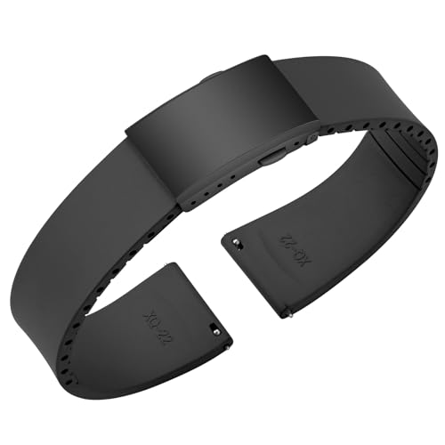 Uhrenarmband aus Fluorkautschuk, FKM Kautschuk Armband mit Schnellverschluss, Schwarz Edelstahl Faltschließe, Bandbreite 18mm 19mm 20mm 21mm 22mm (20mm, Schwarz) von ULLCHRO