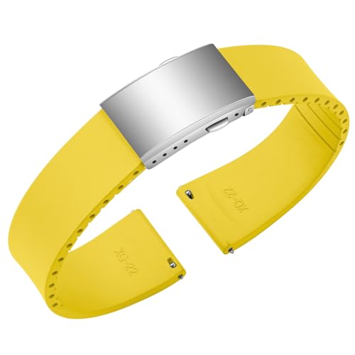 ULLCHRO Uhrenarmband aus Fluorkautschuk, FKM Kautschuk Armband mit Schnellverschluss, Silber Edelstahl Faltschließe, Bandbreite 18mm 19mm 20mm 21mm 22mm (18mm, Gelb) von ULLCHRO