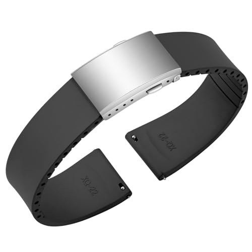 Uhrenarmband aus Fluorkautschuk, FKM Kautschuk Armband mit Schnellverschluss, Silber Edelstahl Faltschließe, Bandbreite 18mm 19mm 20mm 21mm 22mm (20mm, Schwarz) von ULLCHRO