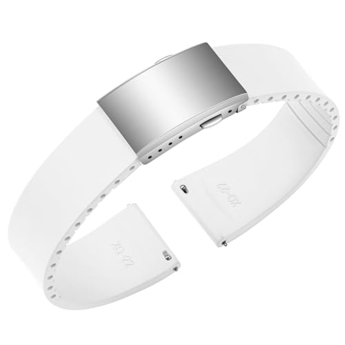 ULLCHRO Uhrenarmband aus Fluorkautschuk, FKM Kautschuk Armband mit Schnellverschluss, Silber Edelstahl Faltschließe, Bandbreite 18mm 19mm 20mm 21mm 22mm (21mm, Weiß) von ULLCHRO