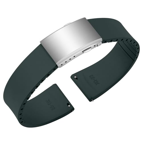 ULLCHRO Uhrenarmband aus Fluorkautschuk, FKM Kautschuk Armband mit Schnellverschluss, Silber Edelstahl Faltschließe, Bandbreite 18mm 19mm 20mm 21mm 22mm (22mm, Dunkelgrün) von ULLCHRO
