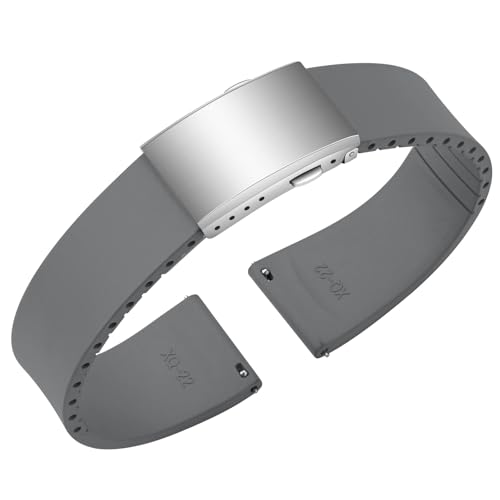 ULLCHRO Uhrenarmband aus Fluorkautschuk, FKM Kautschuk Armband mit Schnellverschluss, Silber Edelstahl Faltschließe, Bandbreite 18mm 19mm 20mm 21mm 22mm (22mm, Hellgrau) von ULLCHRO