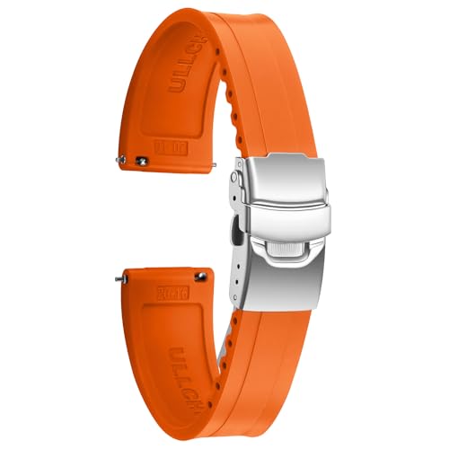 ULLCHRO Uhrenarmband für Herren, 20 mm, 22 mm, wasserdicht, Schnellverschluss-Armbänder, Sport-Ersatzband, weiches FKM-Gummi-Uhrenarmband (20 mm, Orange) von ULLCHRO