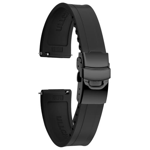 ULLCHRO Uhrenarmband für Herren, 20 mm, 22 mm, wasserdicht, Schnellverschluss-Armbänder, Sport-Ersatzband, weiches FKM-Gummi-Uhrenarmband (20 mm, Schwarz) von ULLCHRO