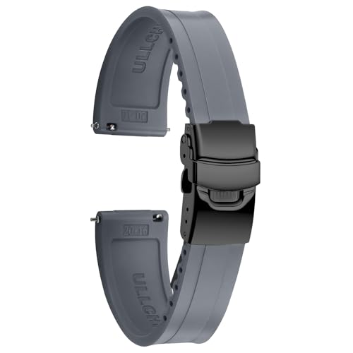 ULLCHRO Uhrenarmband für Herren, 20 mm, 22 mm, wasserdicht, Schnellverschluss-Armbänder, Sport-Ersatzband, weiches FKM-Gummi-Uhrenarmband (22 mm, Dunkelgrau) von ULLCHRO