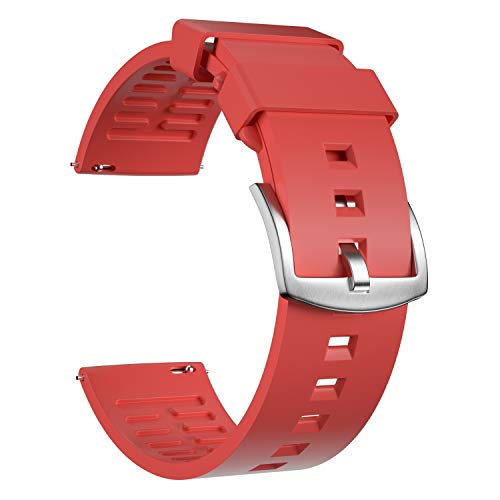 ULLCHRO Unisex Fluorkautschuk Armband mit Edelstahl Schnalle 22mm Rot Silber von ULLCHRO